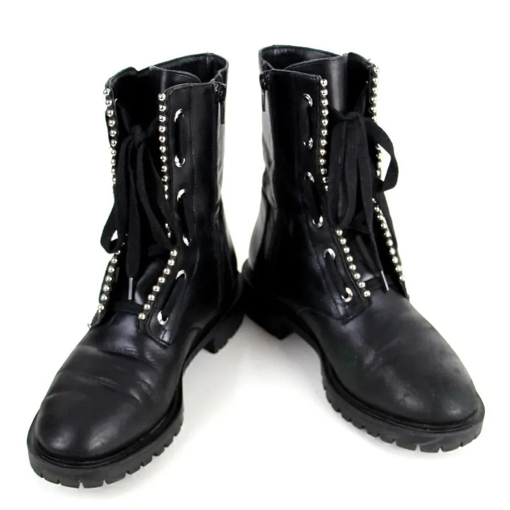 Zara BLACK GENUINE LEATHER ZIP SIDE LACE UP LOW HEEL ROUND TOE ANKLE BOOTS Sz 37
